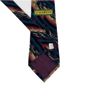 Vintage J. Garcia Necktie Mens 100% Silk Made USA Burgundy Prairie Field 90s B24